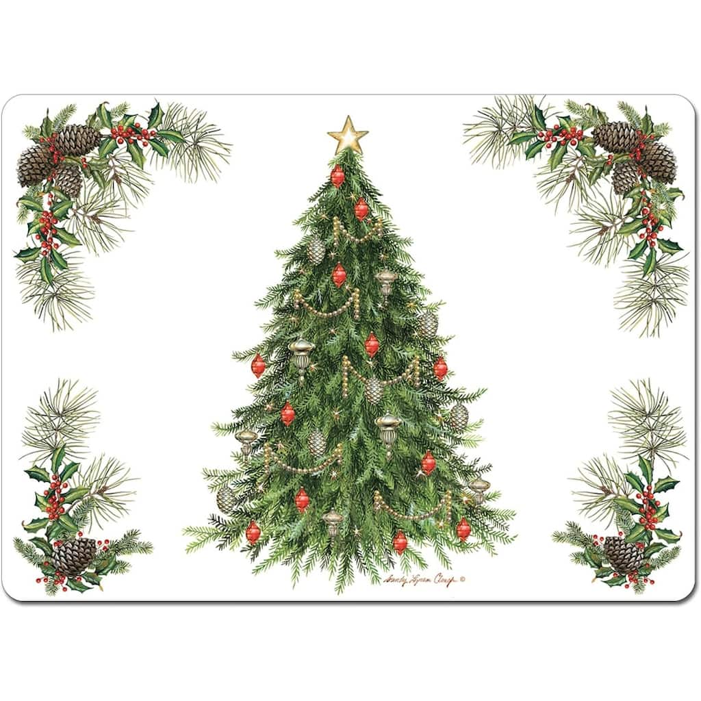 Christmas Tree Premium Decorative Hardboard Cork Back Tabletop Placemats 4 Pack Manufactured in The USA Heat Tolerant