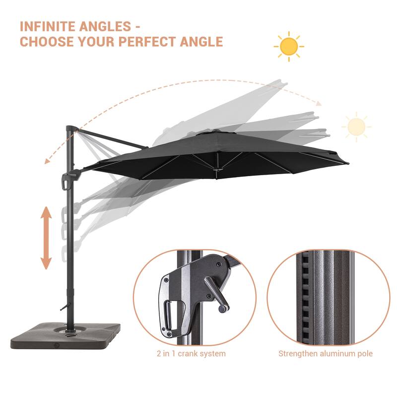 LIVOOSUN 11ft Patio Offset Umbrella Cantilever Umbrella with Base