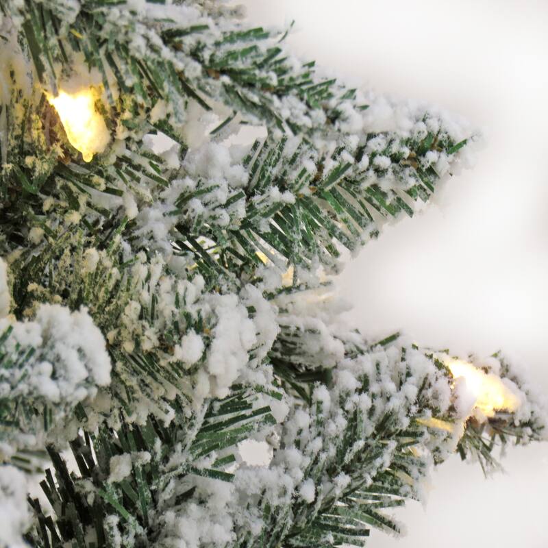 National Tree Company Pre-lit Artificial Snowy Chatham Slim Hinged Tree with 300 Dual Color LED Lights-UL, 6.5 feet - 6.5 Foot