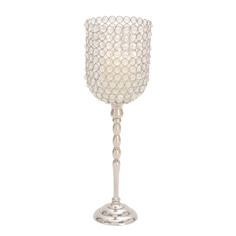Aluminum Metal Single Candle Room Hurricane Lamp - Silver - Roche River Decor - 6"W x 6"L x 19"H