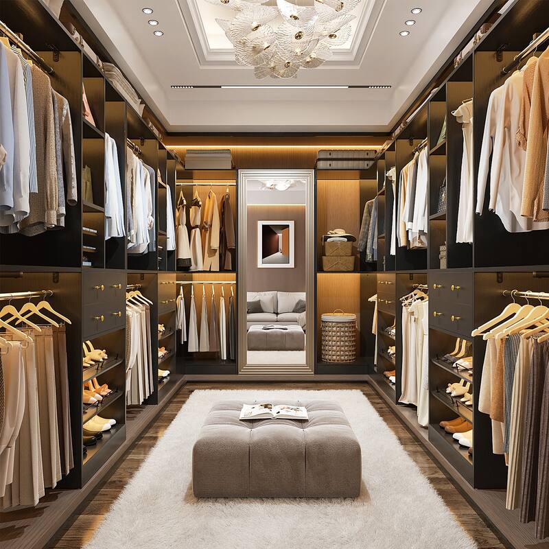 56'' - 120'' Set of 2 Closet System with Shoe Rack, Closet Organizer with Drawers and Hanging Rods