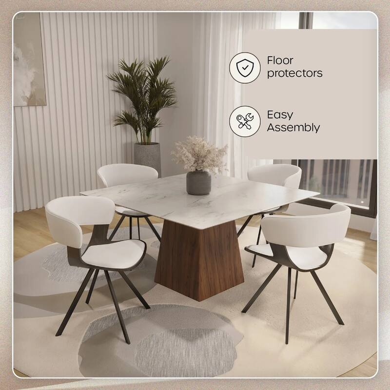 Nymia Upholstered Dining Chair with Saddle Seat - Velvet or Leather Accent Chair with Open Back and Iron Legs Set of 2