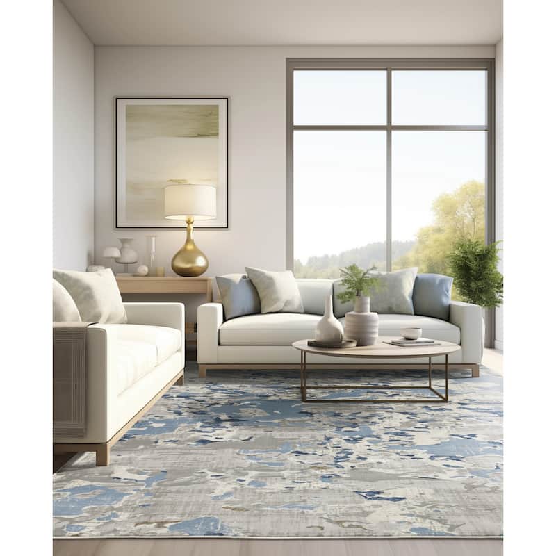Style Haven Emery Modern Abstract Grey/ Blue Mixed Pile Area Rug - 6' 7" x 9' 6" - Rectangle