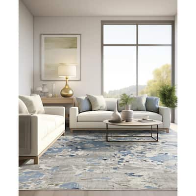 Style Haven Emery Modern Abstract Grey/ Blue Mixed Pile Area Rug