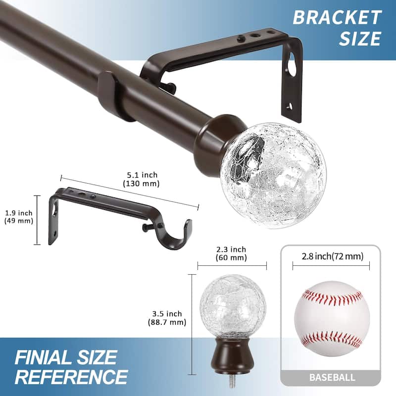 1-inch Diameter Crackle Glass Adjustable Single Drapery Curtain Rod