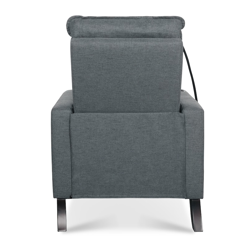 Grey Modern Fabric Manual Adjustable Recliner Chair with Mobile Phone Holder, Cup Holder, and Footrest