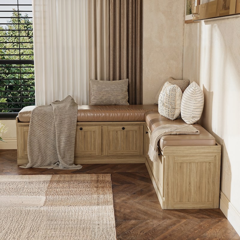 L-Shaped Storage Bench 176 lbs Top Load, Corner Entryway Bench with Hidden Storage Seating