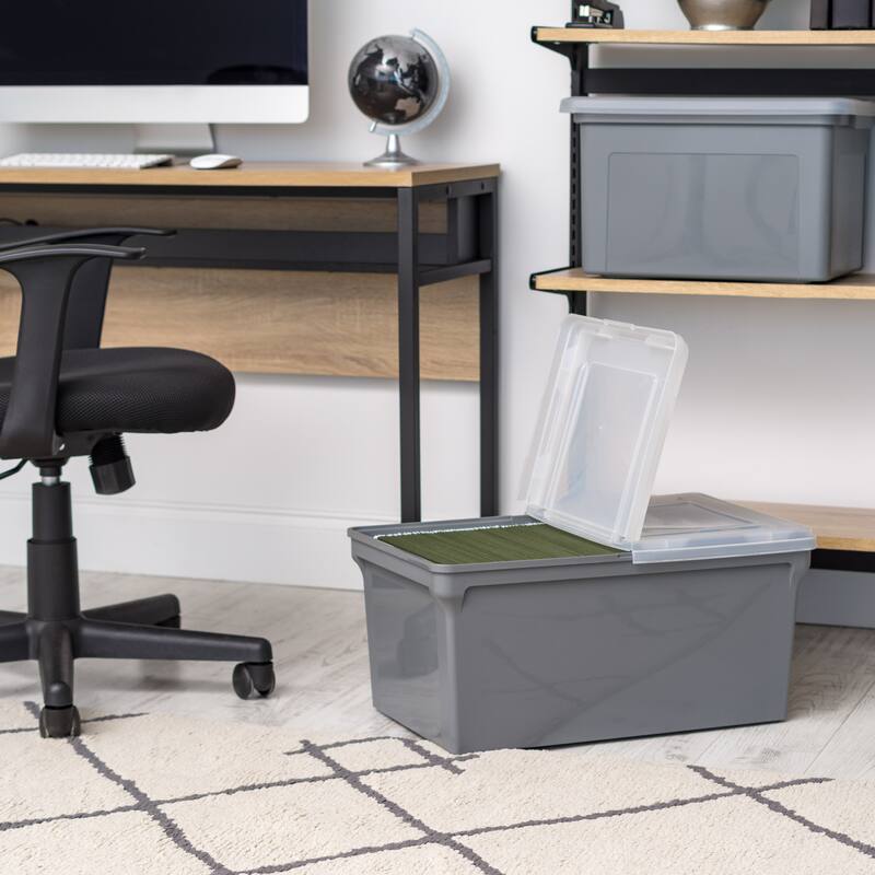 IRIS USA® File Boxes 44 Qt Buckle Lid - Gray - Set of 4