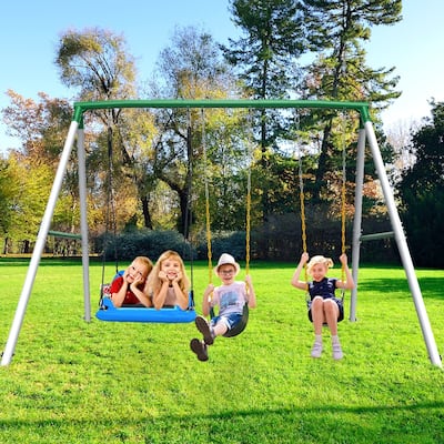 Hapfan 7.3ft Tall 600lb Heavy Duty Swing Set with 1 Platform Swing, 2 Belt Swings,A Frame Metal Swing Set