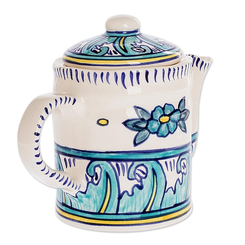 Novica Handmade Bermuda Ceramic Coffee Pot
