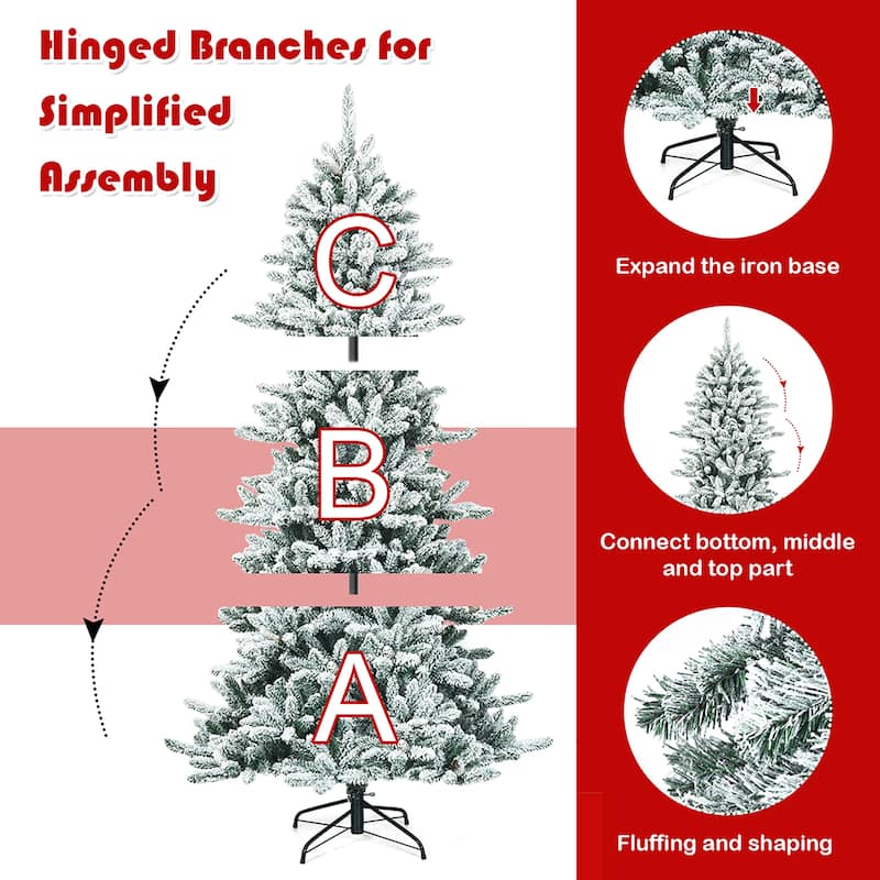 Costway 7Ft Premium Hinged Snow Flocked Slim Artificial Christmas Fir - 7 FT
