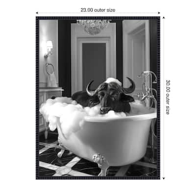 Curious Buffalo In the Tub by Niky Rahner Framed Canvas Wall Art