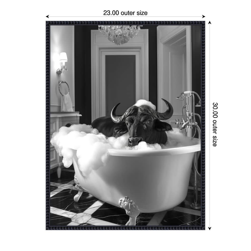 Curious Buffalo In the Tub by Niky Rahner Framed Canvas Wall Art