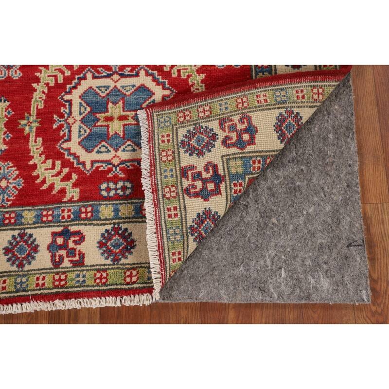 Geometric Red Kazak Foyer Rug Hand-Knotted Traditional Wool Carpet - 2'8" x 4'1"