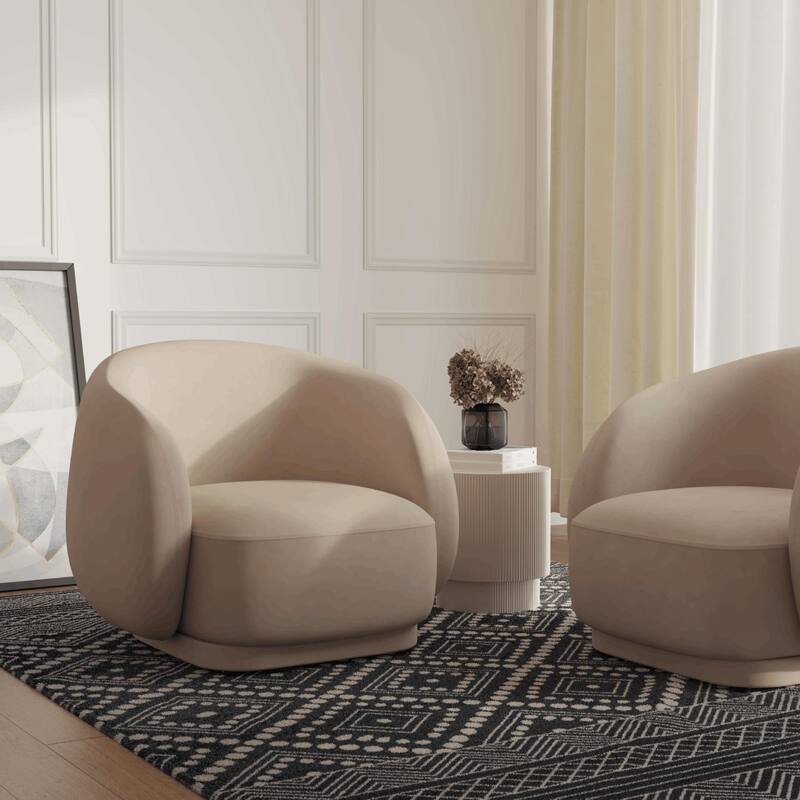 Faze Mid-Century Velvet Barrel Accent Chair with Solid Wood Frame, Plush Foam Cushion, No Assembly Required - Beige