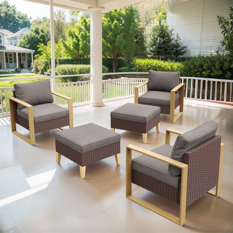 Gymojoy Outdoor Patio Chair with Ottoman - Brown - Grey