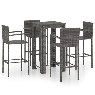 5 Piece Outdoor Bar Set with Armrest Poly Rattan Gray