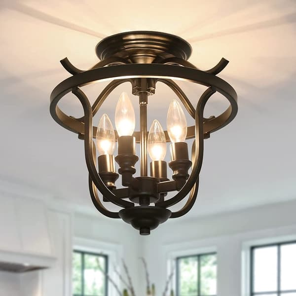 Rust laundry room light fixtures 4 light black semi flush mount ceiling ...