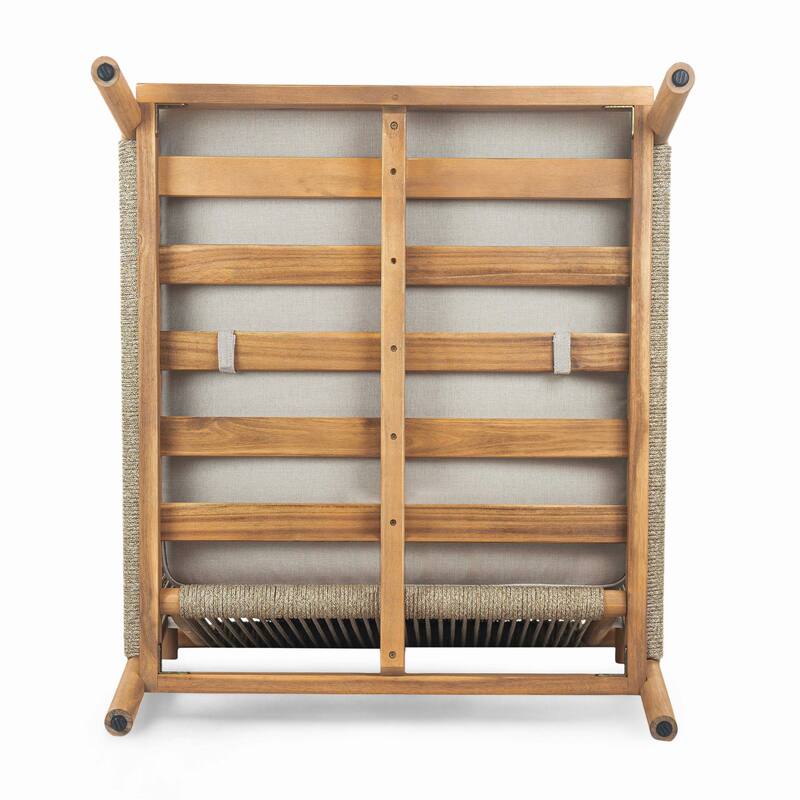 Roomfitters Sumbawa Outdoor Acacia Wood Club Chairs with Rope Woven Arms, Teak Finish