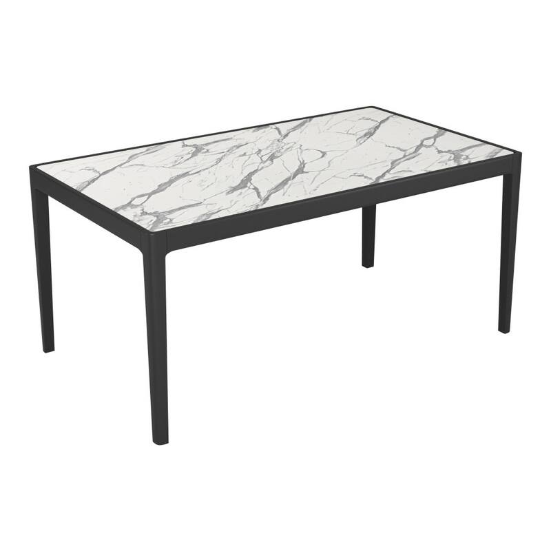 HomeRoots 65" White and Black Faux Marble and Solid Wood Dining Table - 65.00 in. x 29.50 in. x 37.00 in.