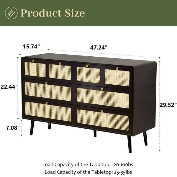Modern Rattan 6 Drawer Dresser for Bedroom - Bed Bath & Beyond - 40126219