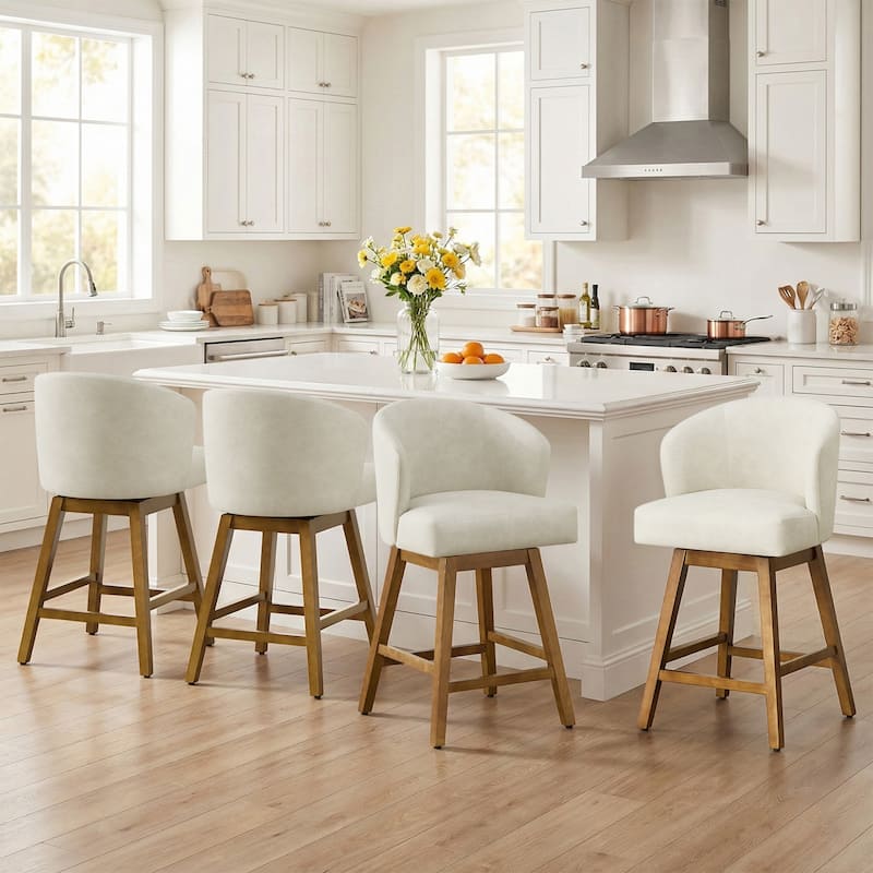 26 Inch Upholstered Swivel Counter Height Bar Stools with Back and Solid Wood Frame - 37.8"H x 20.9"W x 21.3"D