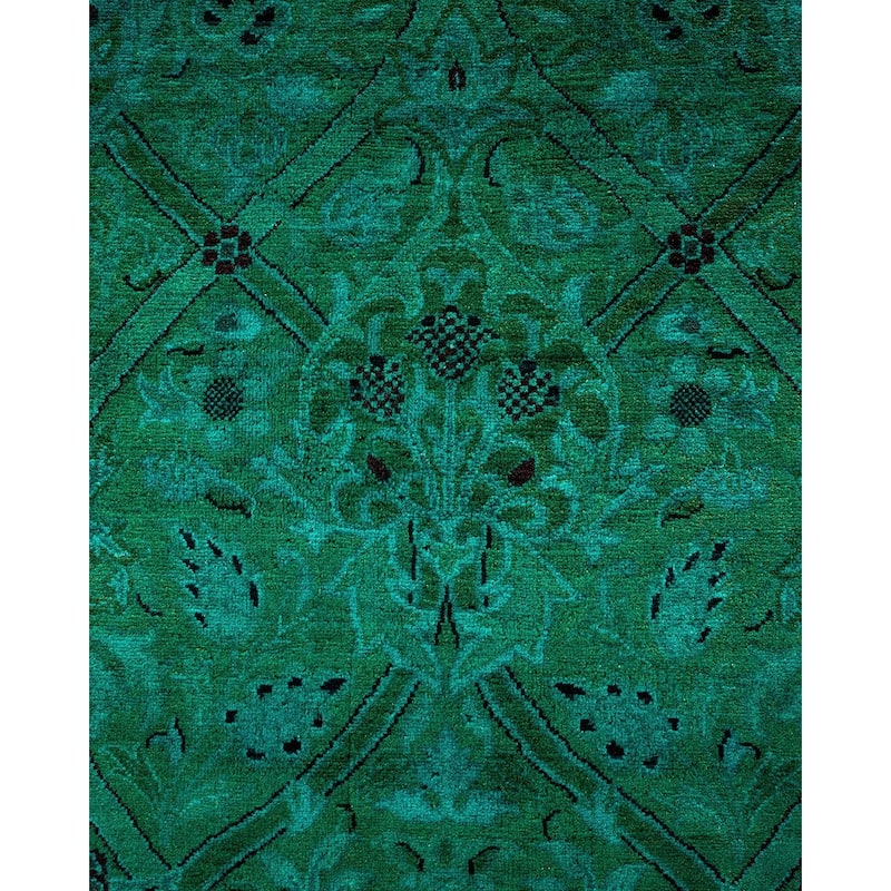 Overton Hand Knotted Wool Vintage Inspired Modern Contemporary Overdyed Green Area Rug - 8' 1" x 10' 7"