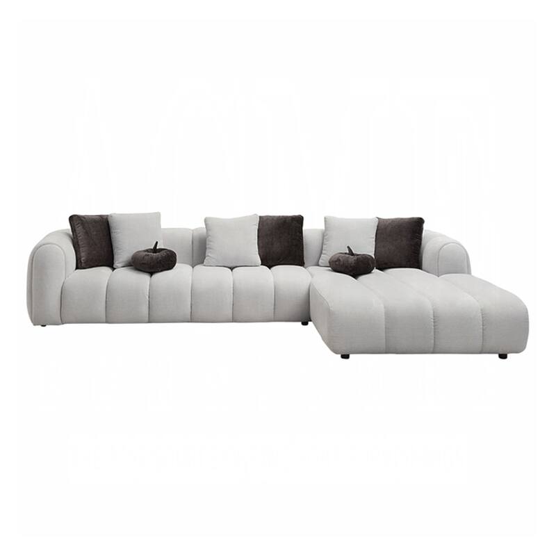 Linen Upholstered Sectional Sofa with 8 Pillows in Ivory White - Ivory White - Right Facing