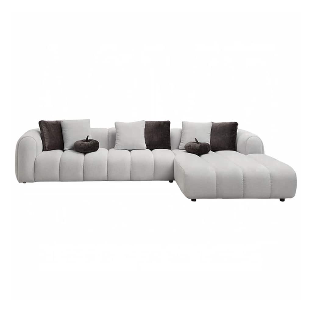 Linen Upholstered Sectional Sofa with 8 Pillows in Ivory White