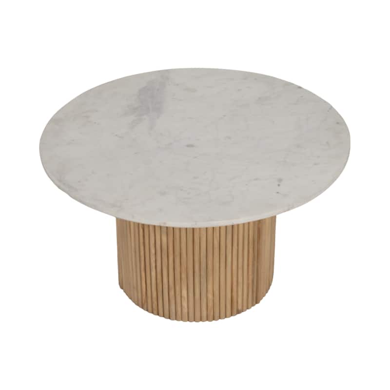 Sagebrook Home Mango Wood & Marble Accent Table with Reeded Base, MDF Support, and Contemporary Cylinder Design
