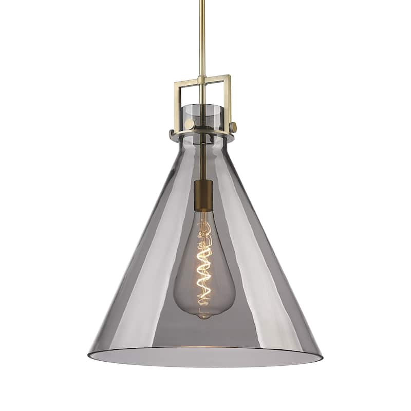 Innovations Lighting 411-1SL-23-18 Newton Cone Pendant Newton Cone 18" - Brushed Brass / Plated Smoke