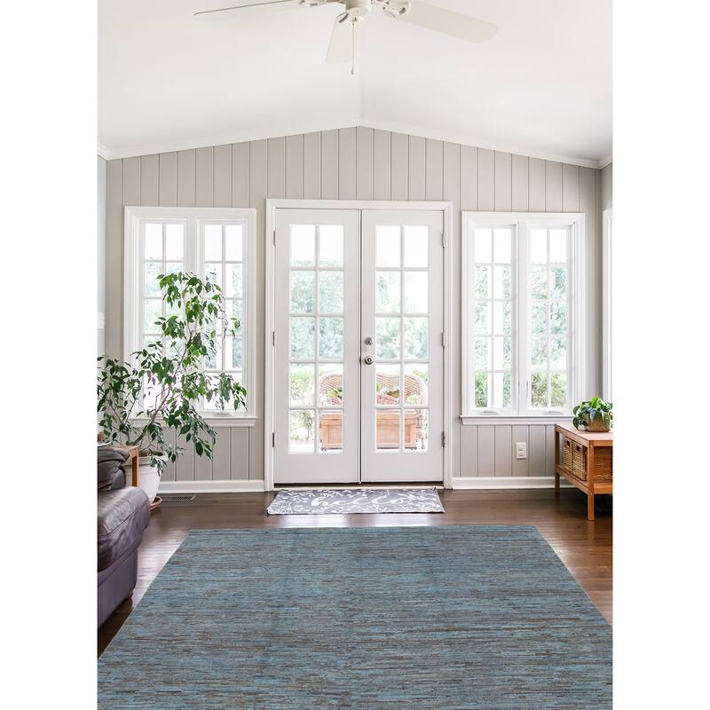 ECARPETGALLERY Hand-knotted Finest Peshawar Ziegler Blue Wool Rug - 9'4 x 12'10