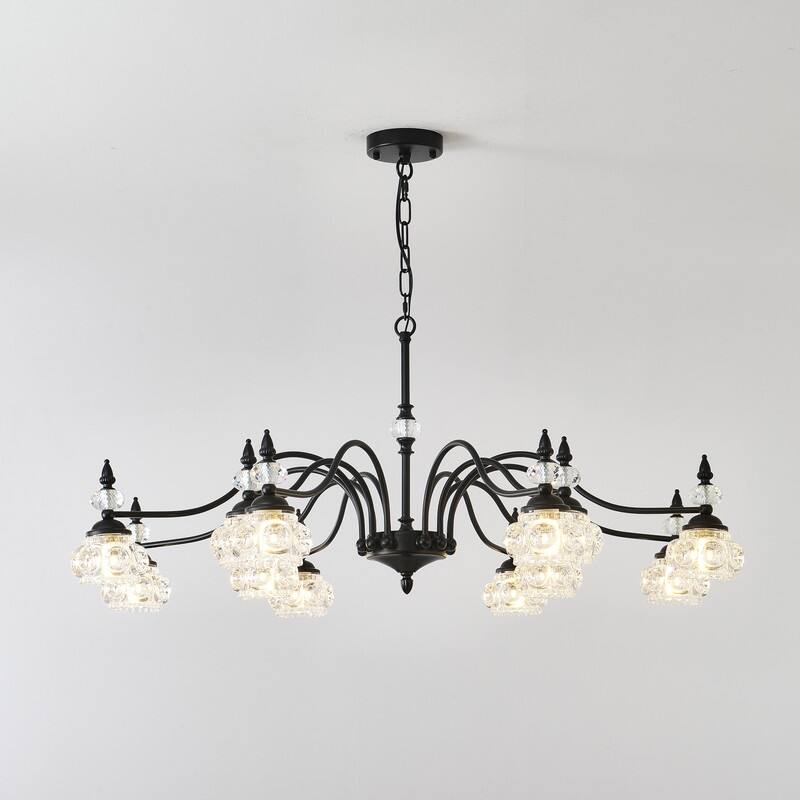 Farmhouse Antique Chandeliers with Glass Shade, Vintage Black Crystal Chandelier