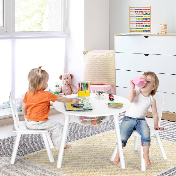 Wood Activity Kids Table and Chair Set with Center Mesh Storage for Snack Time and Homework - 23.5" x 23.5" x 17.5" (L x W x H)