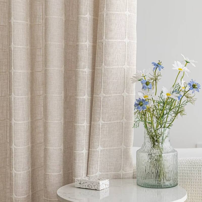 No Hook Geometric Tassels Shower Curtain with Snap-in Liner