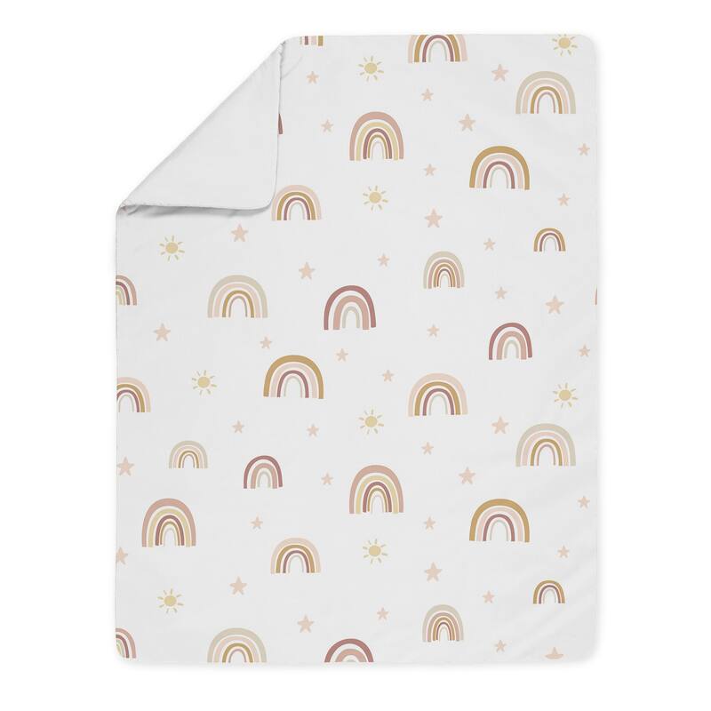 Boho Rainbow Girl 5pc Toddler Comforter Set - Blush Pink Dusty Rose Gold Yellow Mauve Taupe Beige Bohemian Stars Sun Celestial