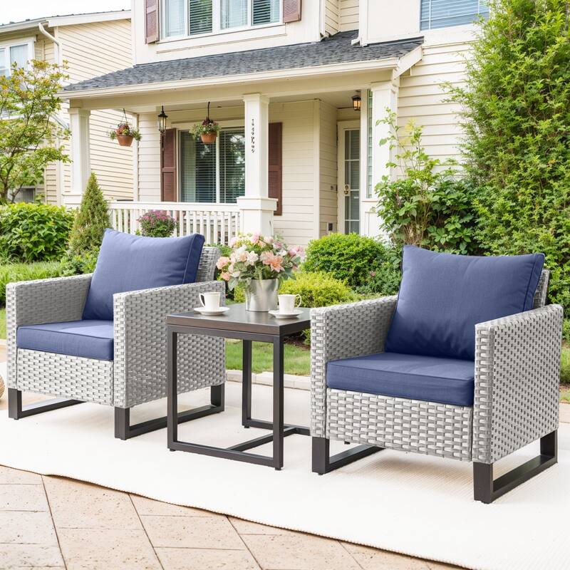Outdoor Chairs Coffee Table Patio Chairs with Deep Seating - Light Grey - Blue