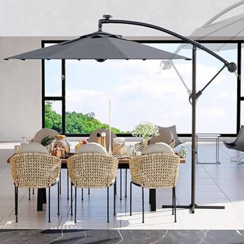 10FT Offset Fade Resistant Umbrella with Cross Base - Grey