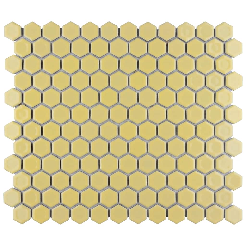 Merola Tile Hudson 1" Hex Vintage Yellow 11-7/8" x 13-1/4" Porcelain Floor and Wall Tile