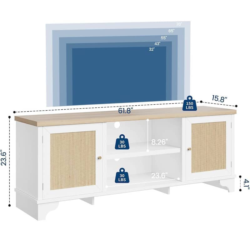 Farmhouse Entertainment Center Rattan TV Stand Fits TVs Up to 70 Inches for Living Room - N/A
