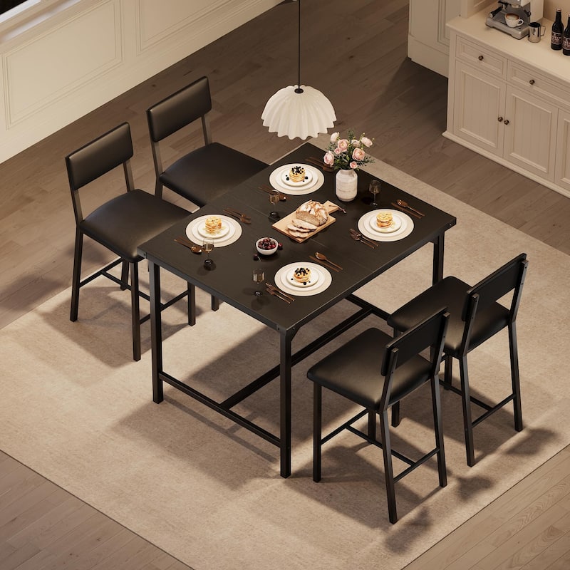 Dining Table Set for 4 w/Footrest & Corner Protector, 5-Piece Kitchen Table Set