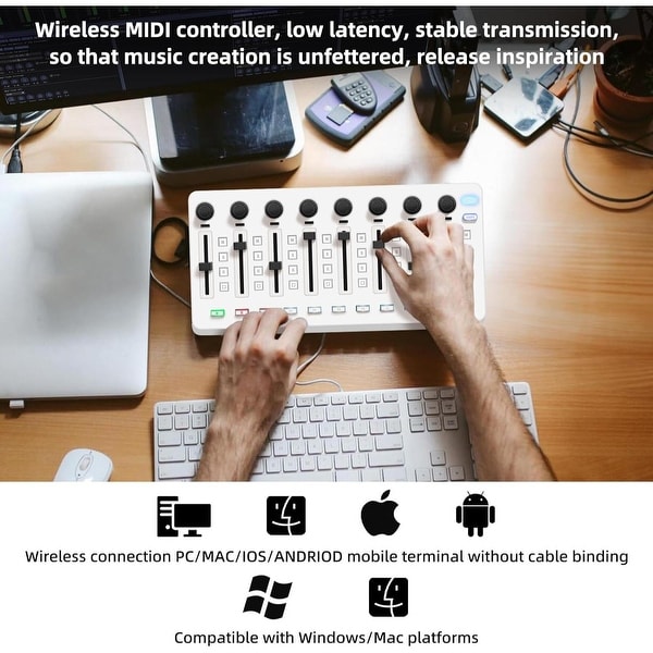 M-WAVE Wireless MIDI Controller Bluetooth Mixer 8 Knobs for DAW