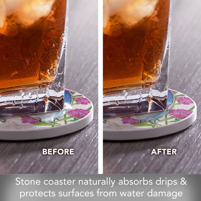 CounterArt Hairstreak Absorbent Stone Tumbled Tile Coaster Set of 4 Made in The USA Protective Cork Backing