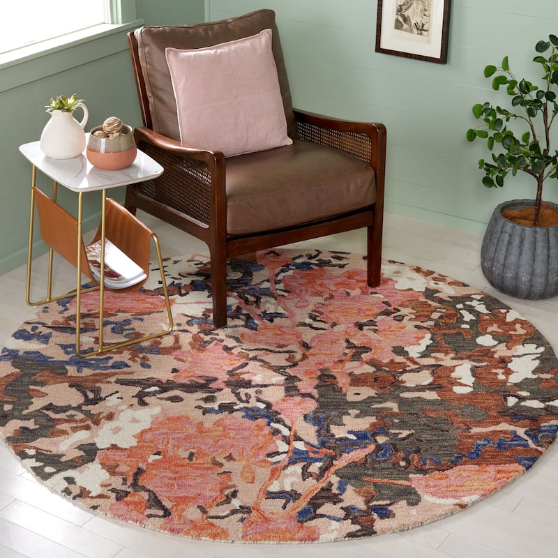 SAFAVIEH Handmade Blossom Florinela French Country Floral Wool Rug - 6' Round - Pink/Ivory