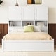preview thumbnail 4 of 8, Queen Size Platform Bed with Storage Headboard, 4-Drawers, and Built-in Shelves, Sturdy Pine Wood Kids Bed Frame, White