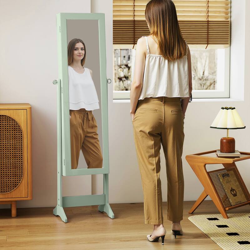Gymax Mirrored Jewelry Armoire Standing Jewelry Cabinet w/ Full-Length