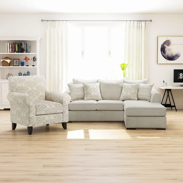 slide 2 of 6, Stonefield Transitional Ivory Fabric 2-Piece Sectional and Chair Set by Furniture of America