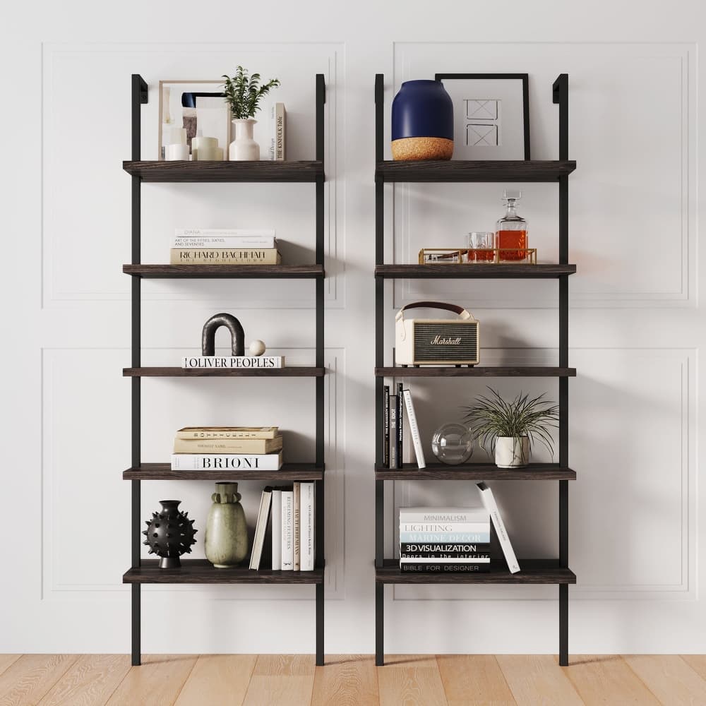 Nathan James Theo 5-Shelf Ladder Bookcase Wood with Metal Frame