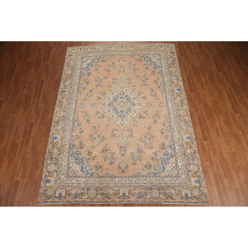 Hand Knotted Oriental 100% Wool Carpet Traditional Floral Peach Hamedan Area Rug - 11' 0'' X 7' 10''