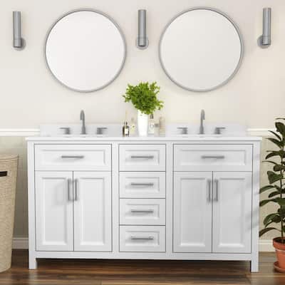 Bathroom Vanity with 2 Sinks, 2 Storage Cabinets, and 6 Drawers - 18.5"D x 60"W x 37.5"H